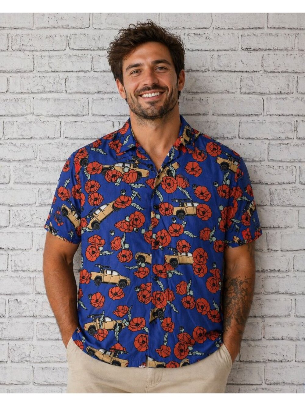 OAF Nation Poppies & Yotas Camp Shirt Hawaiian Military Artillery Size XL